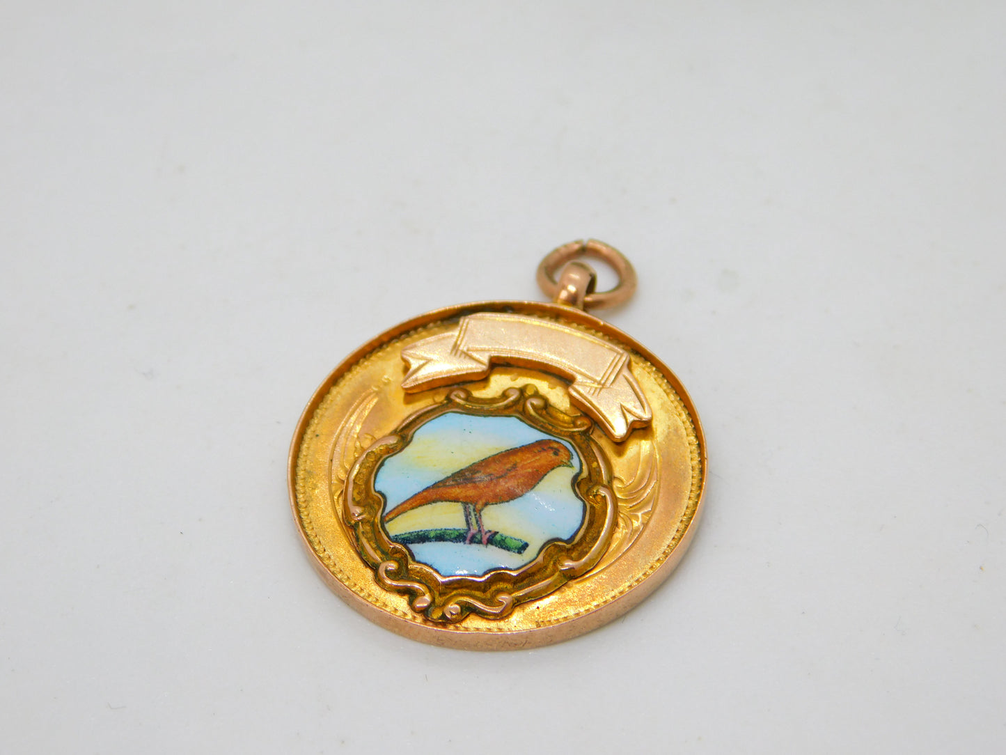 9ct Yellow Gold Enamel Racing Pigeon Sporting Fob Medal Antique 1934 Chester