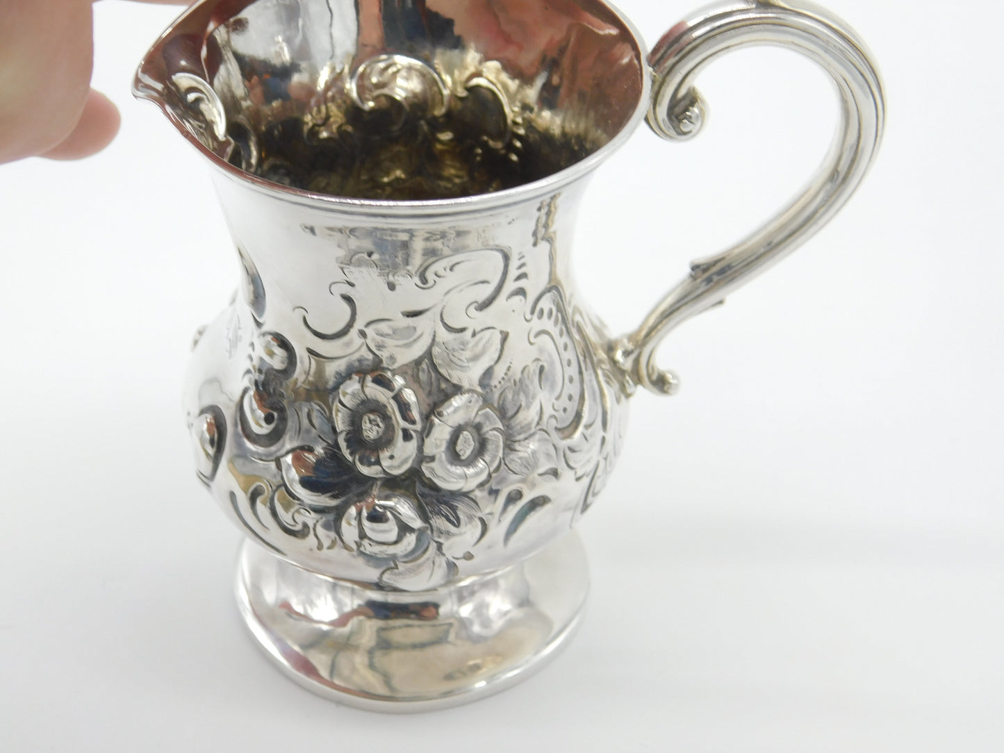 Victorian Sterling Silver Floral Pattern Cream Jug 1864 London Antique