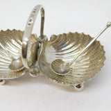 Victorian Sterling Silver Double Shell Salt Cellar Antique 1885 Birmingham