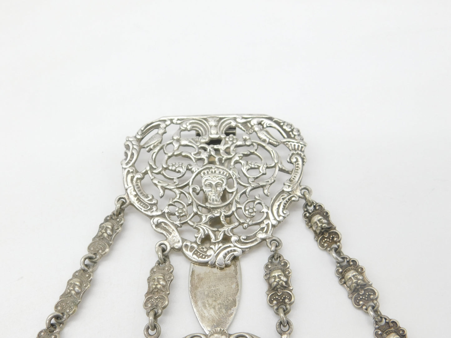 Victorian Art Nouveau Silver Plated Sewing Chatelaine with Tools c1880 Antique