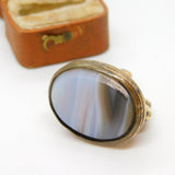 Victorian Rolled Gold & Montrose Agate Set Scales of Justice Fob c1840 Antique