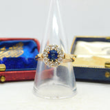Sapphire and 2ct Diamond 14ct Yellow Gold Cluster Ring Vintage Art Deco c1920