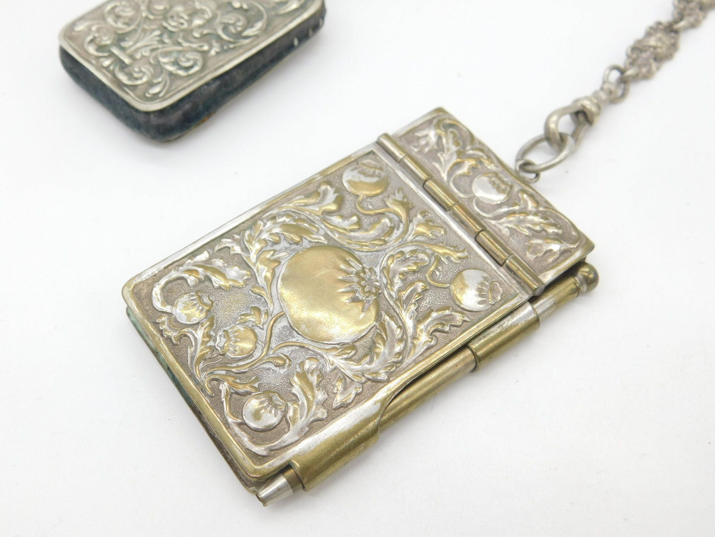 Victorian Art Nouveau Silver Plated Sewing Chatelaine with Tools c1880 Antique