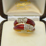 18ct Yellow Gold, Red Enamel & Diamond Set Butterfly Engagement Ring Vintage
