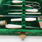 Boxed Victorian Mother of Pearl & Steel Complete Sewing Set c1880 Antique