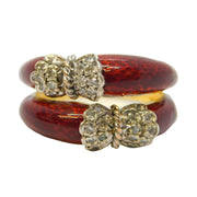 18ct Yellow Gold, Red Enamel & Diamond Set Butterfly Engagement Ring Vintage