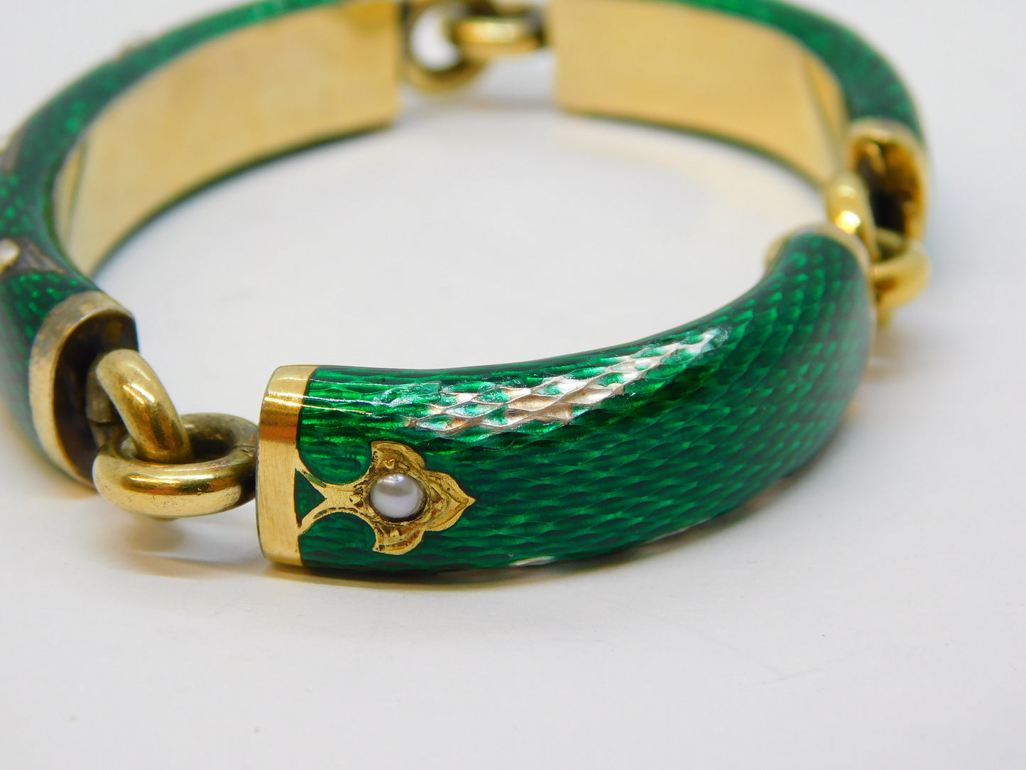 19th Century French 18ct Gold, Silver Gilt, Enamel, Pearl Bracelet Antique c1880
