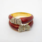 18ct Yellow Gold, Red Enamel & Diamond Set Butterfly Engagement Ring Vintage