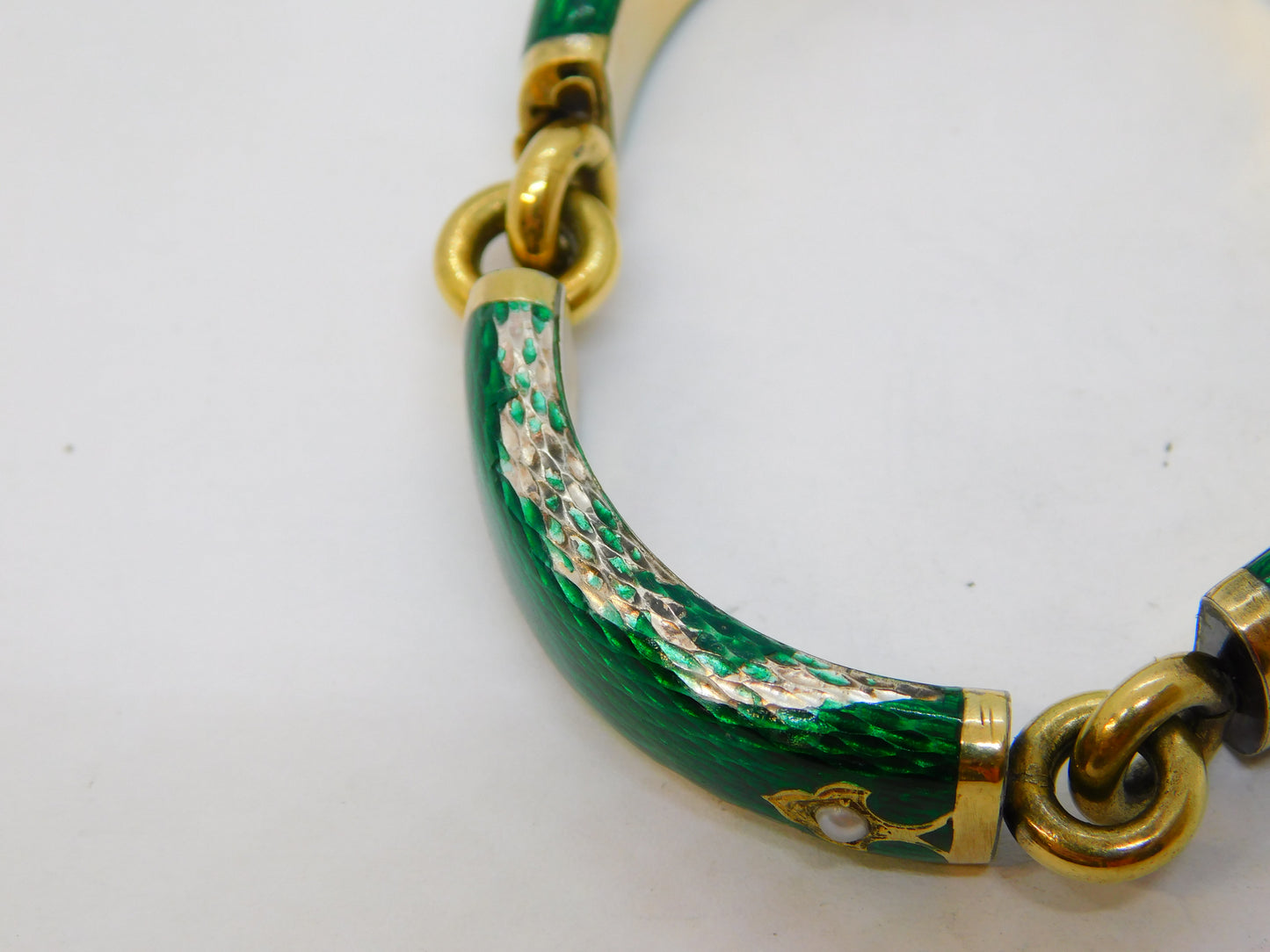 19th Century French 18ct Gold, Silver Gilt, Enamel, Pearl Bracelet Antique c1880