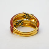 18ct Yellow Gold, Red Enamel & Diamond Set Butterfly Engagement Ring Vintage