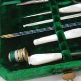 Boxed Victorian Mother of Pearl & Steel Complete Sewing Set c1880 Antique