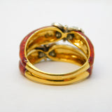 18ct Yellow Gold, Red Enamel & Diamond Set Butterfly Engagement Ring Vintage