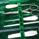 Boxed Victorian Mother of Pearl & Steel Complete Sewing Set c1880 Antique
