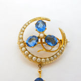 Edwardian 9ct Gold, Sapphire & Pearl Shamrock & Crescent Pendant c1910 Antique