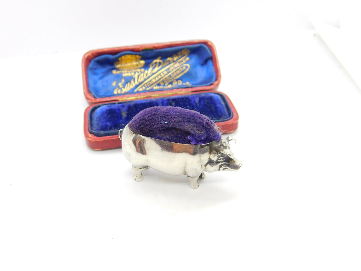 Edwardian Sterling Silver Pig Form Pin Cushion 1904 Chester Antique