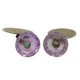 Sterling Silver, Faceted Amethyst, Turquoise Dress Cufflinks Antique c1920 Deco