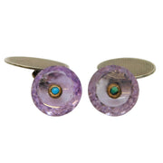 Sterling Silver, Faceted Amethyst, Turquoise Dress Cufflinks Antique c1920 Deco