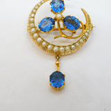 Edwardian 9ct Gold, Sapphire & Pearl Shamrock & Crescent Pendant c1910 Antique