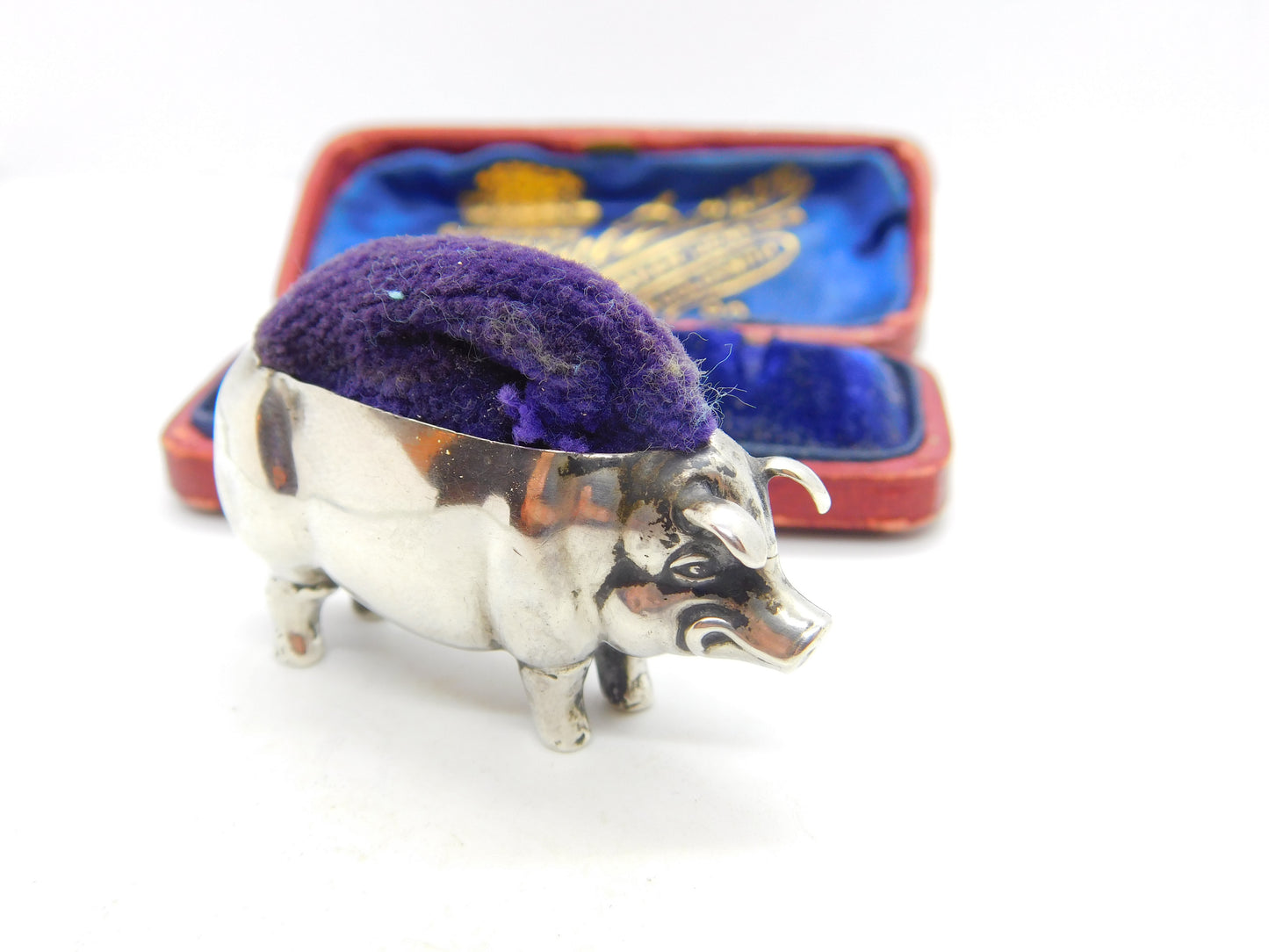 Edwardian Sterling Silver Pig Form Pin Cushion 1904 Chester Antique