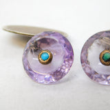 Sterling Silver, Faceted Amethyst, Turquoise Dress Cufflinks Antique c1920 Deco