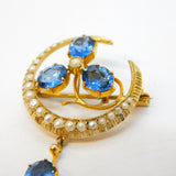 Edwardian 9ct Gold, Sapphire & Pearl Shamrock & Crescent Pendant c1910 Antique