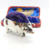 Edwardian Sterling Silver Pig Form Pin Cushion 1904 Chester Antique