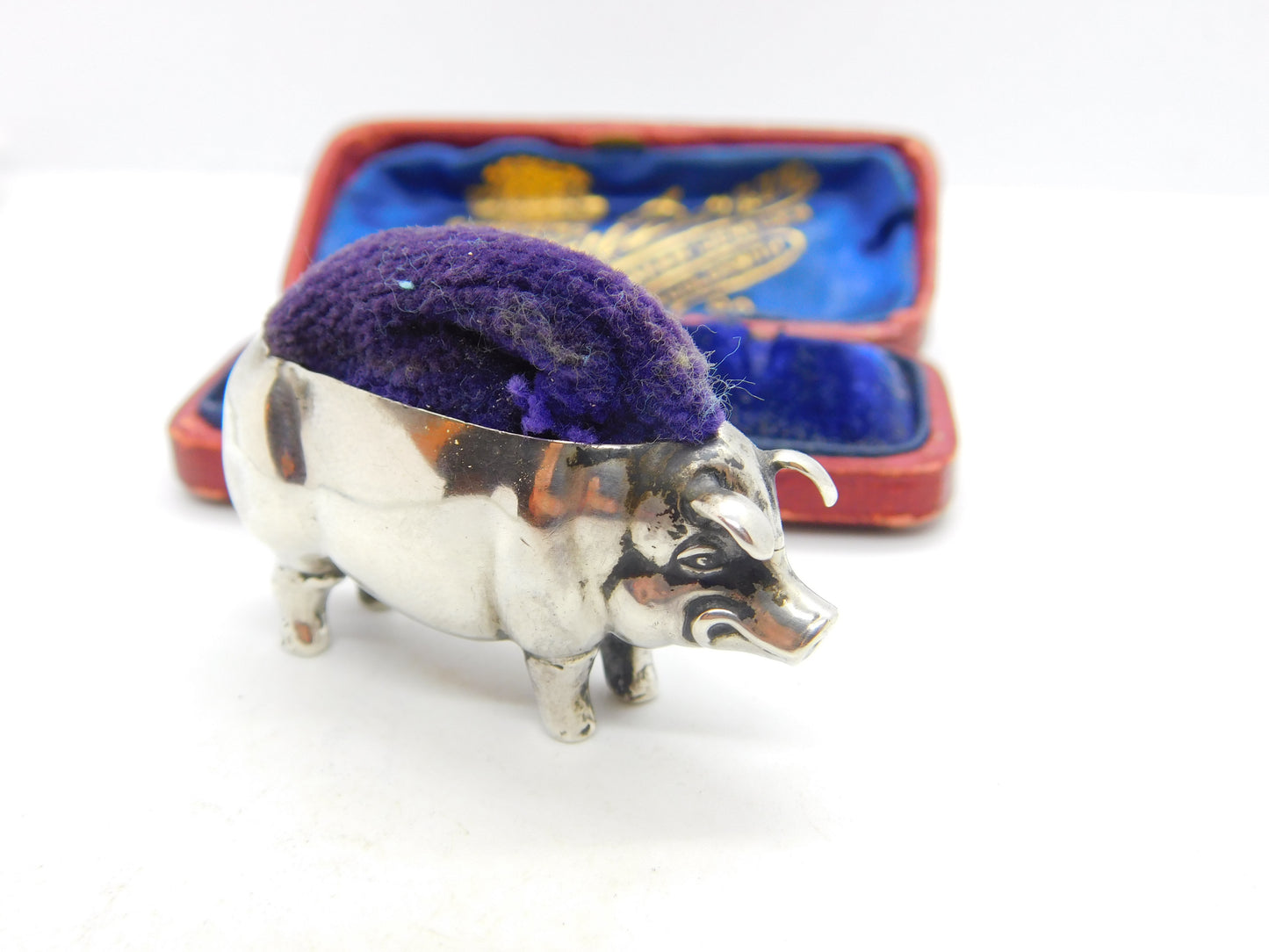 Edwardian Sterling Silver Pig Form Pin Cushion 1904 Chester Antique