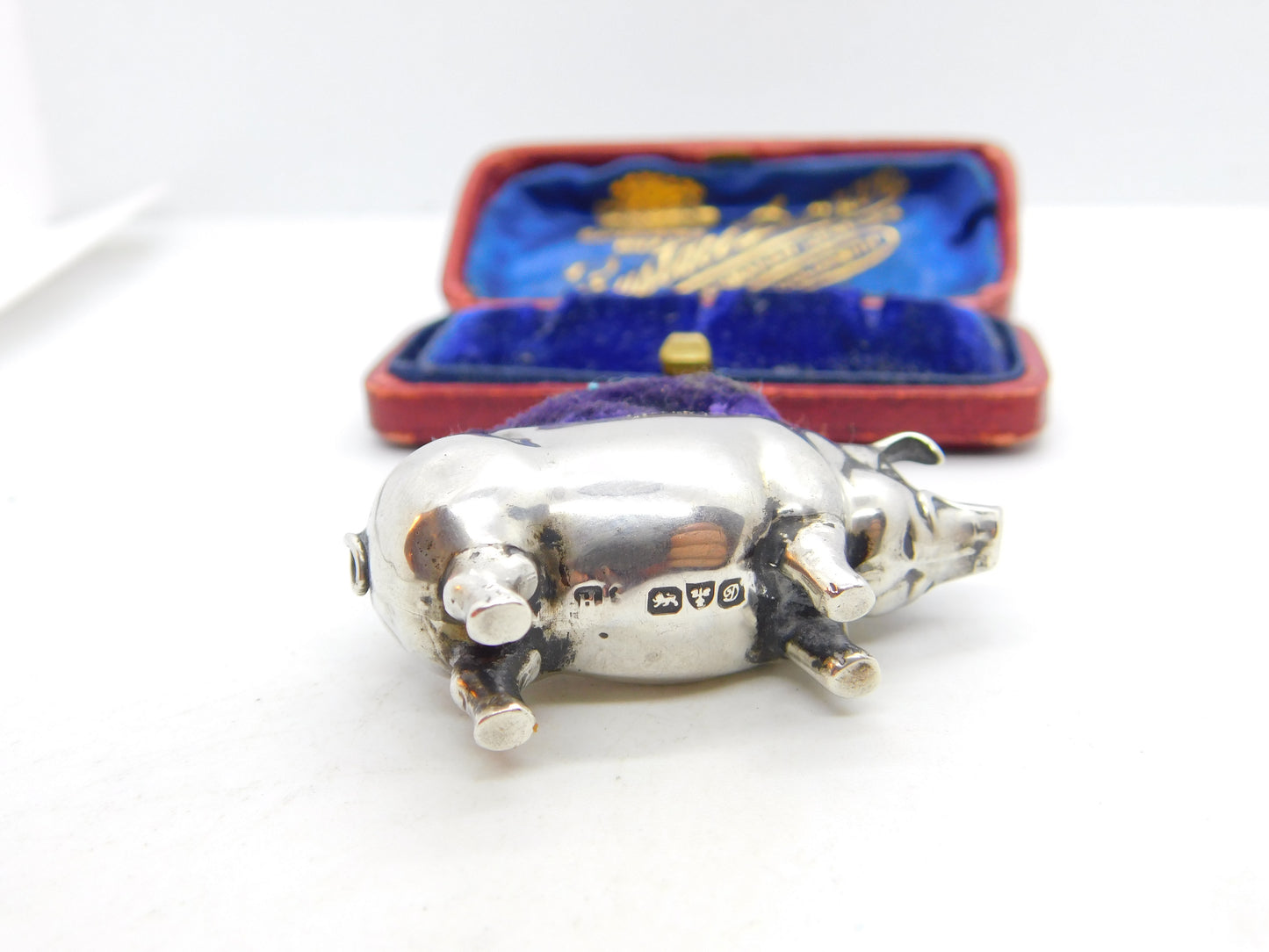 Edwardian Sterling Silver Pig Form Pin Cushion 1904 Chester Antique