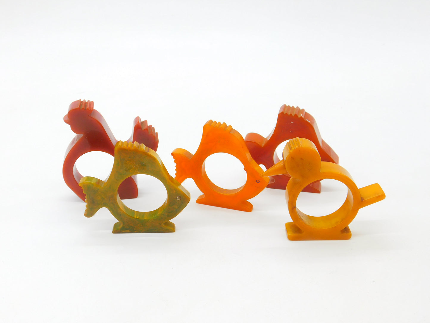 Collection of Mid-Century Early Plastic Fish, Bird & Chicken Napkin Rings c1950s