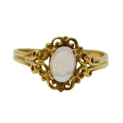 9ct Yellow Gold & Cabochon Moonstone Floral Dress Ring Vintage c1980
