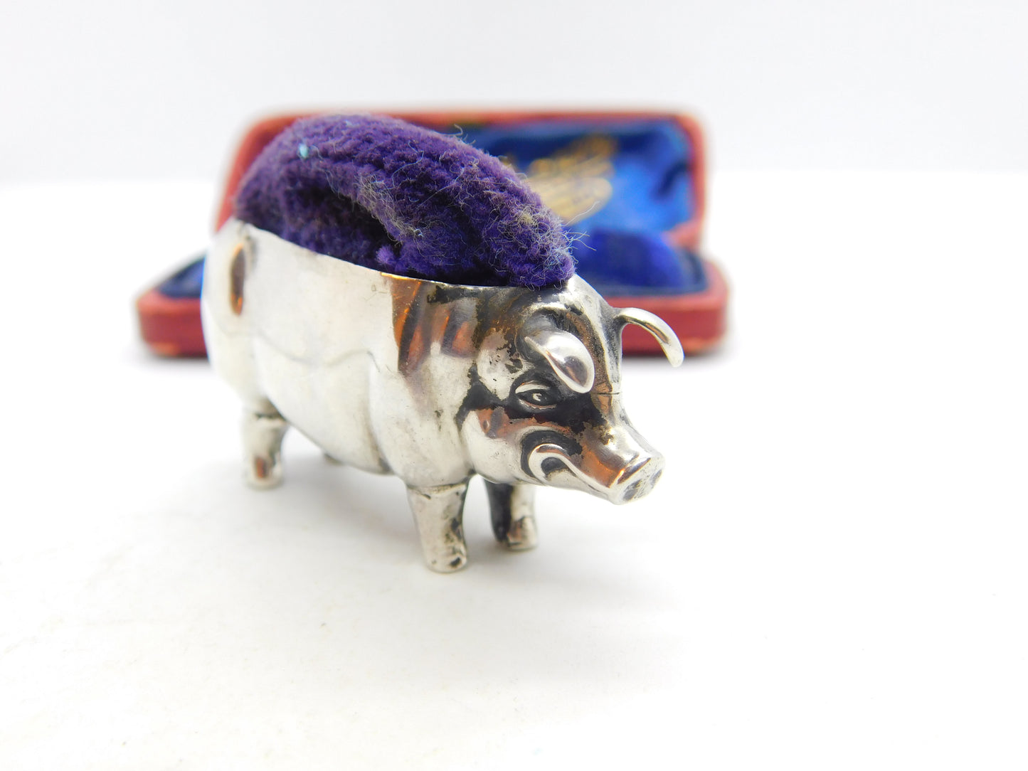 Edwardian Sterling Silver Pig Form Pin Cushion 1904 Chester Antique