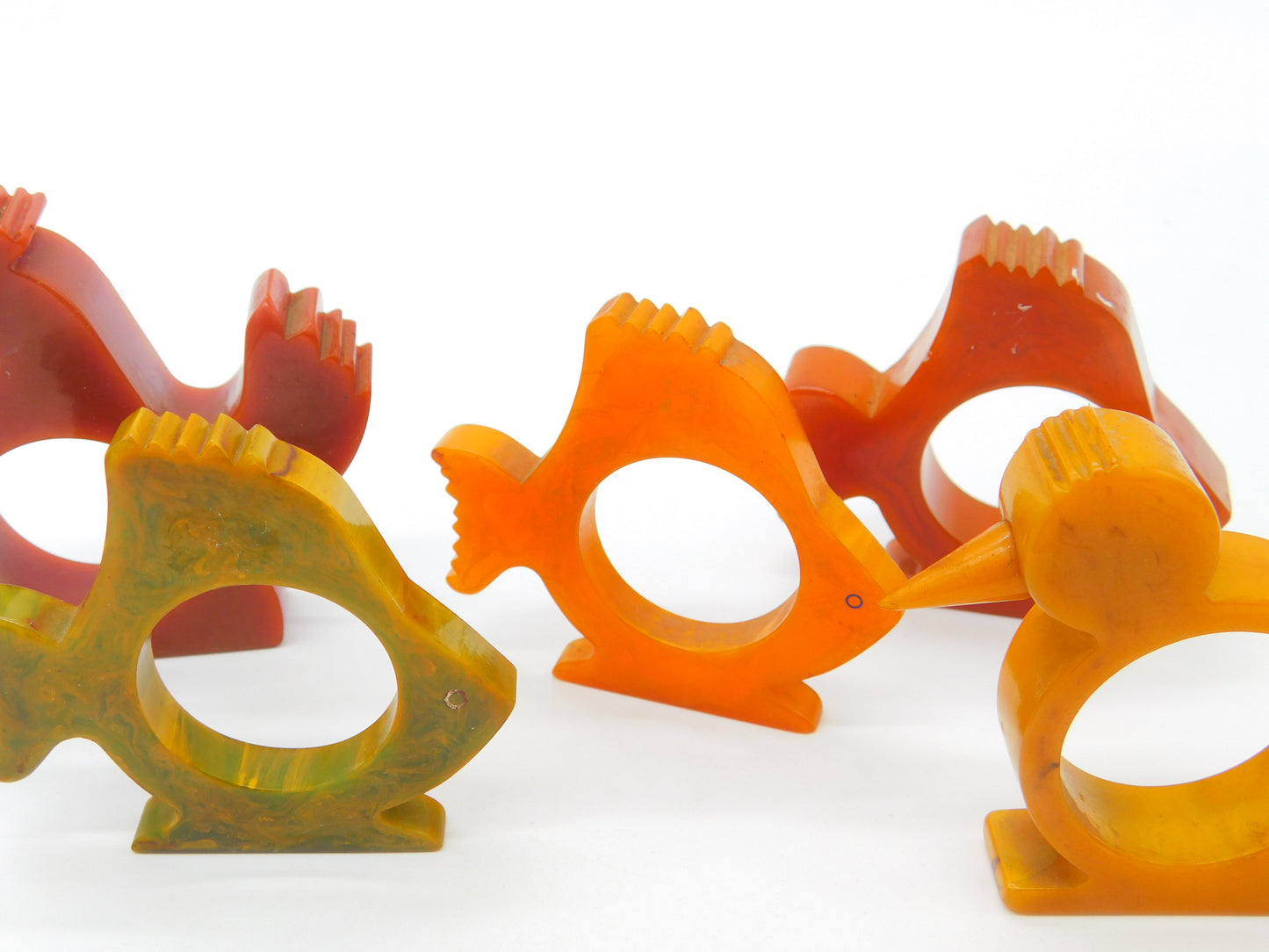 Collection of Mid-Century Early Plastic Fish, Bird & Chicken Napkin Rings c1950s