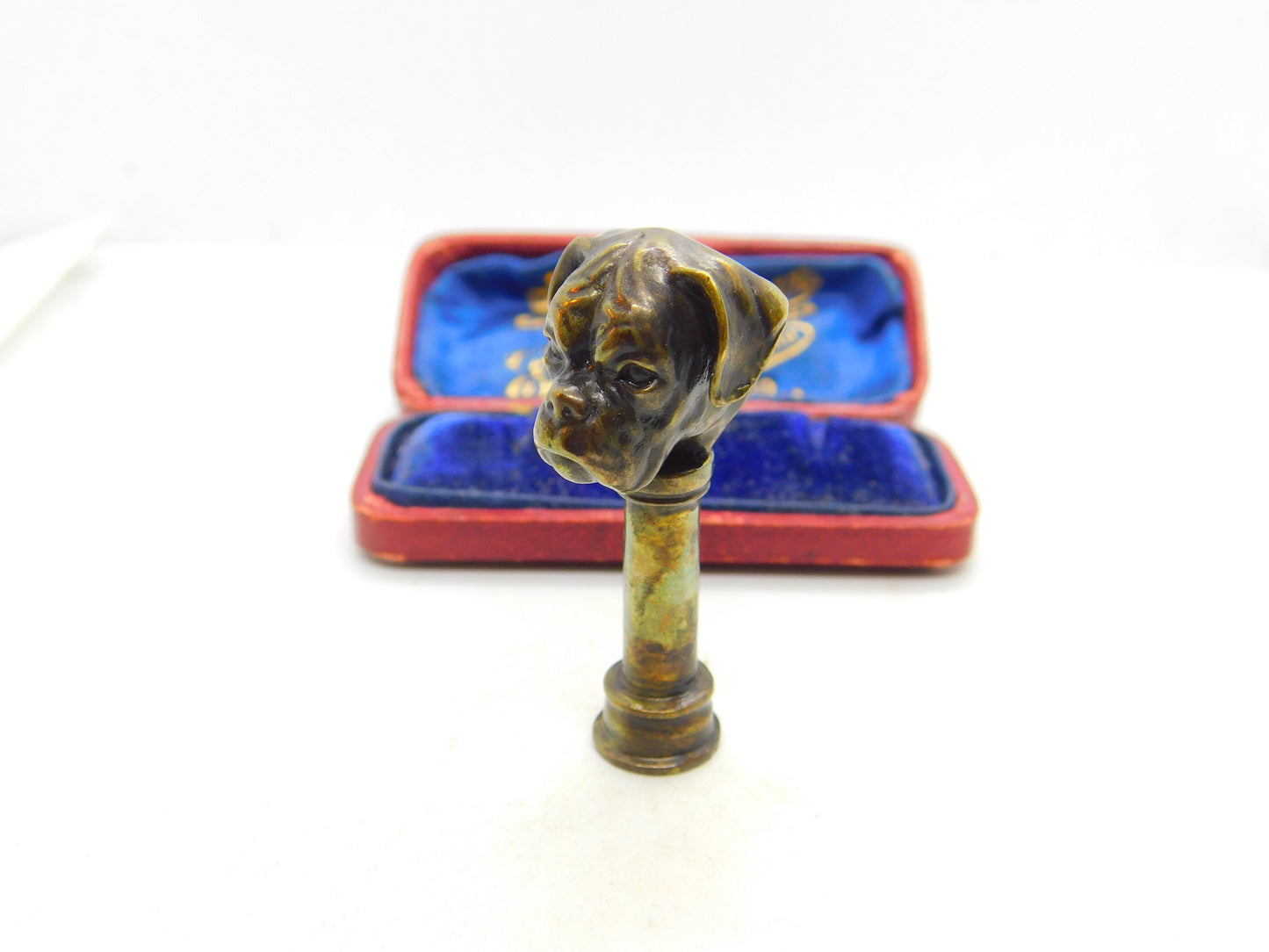 Victorian Cast Bronze Boxer Bulldog Column Desk Seal Stamp Antique c1890