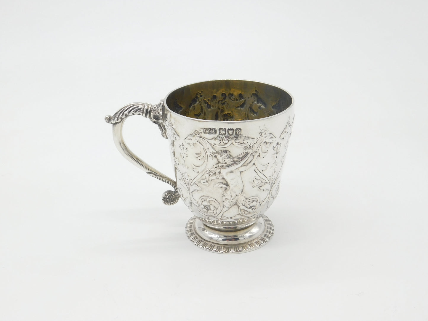 Victorian Elkington & Co. Sterling Silver Dragon & Cherub Christening Mug 1901