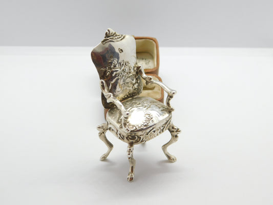 Victorian Dutch Sterling Silver Dolls House Chair Miniature c1900 Antique