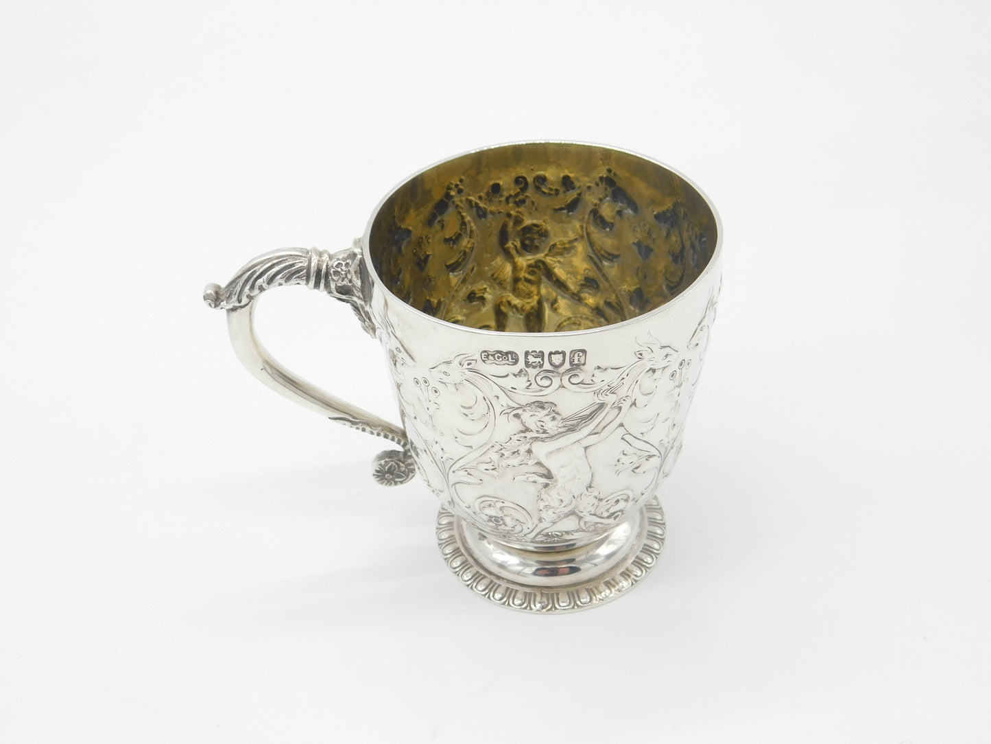 Victorian Elkington & Co. Sterling Silver Dragon & Cherub Christening Mug 1901