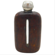 Sterling Silver & Leather-Bound Glass Campaign Hip Flask & Shot Cup Antique 1912 Birmingham