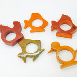Collection of Mid-Century Early Plastic Fish, Bird & Chicken Napkin Rings c1950s