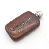 Sterling Silver & Leather-Bound Glass Campaign Hip Flask & Shot Cup Antique 1912 Birmingham
