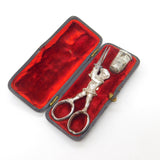 Boxed Victorian Pair of Novelty Sewing Scissors & Thimble c1860 Antique