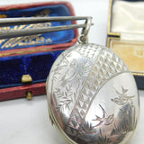 Swallow Birds Aesthetic Sterling Silver Double Locket Pendant Antique Victorian c1880