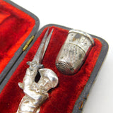 Boxed Victorian Pair of Novelty Sewing Scissors & Thimble c1860 Antique