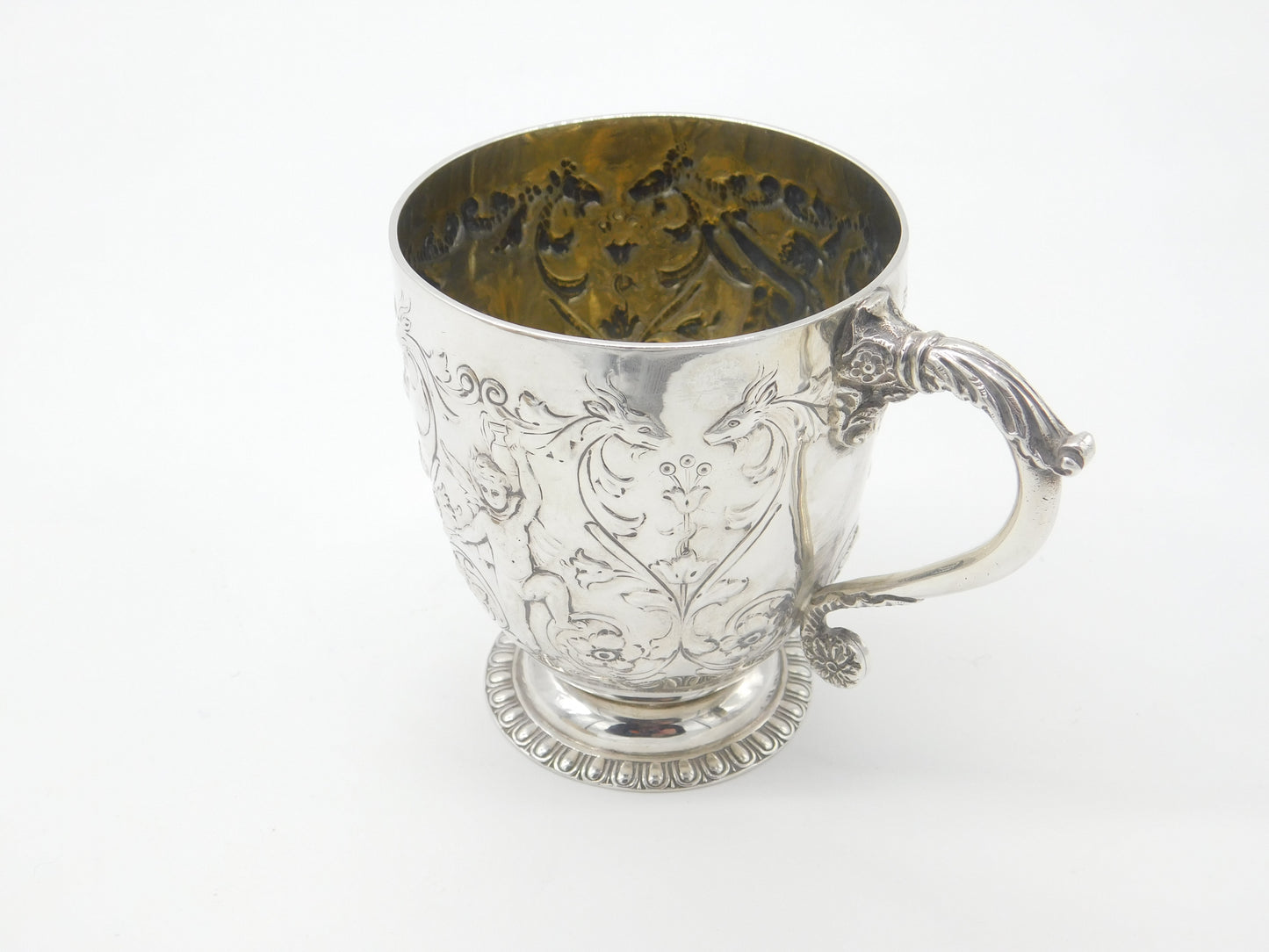 Victorian Elkington & Co. Sterling Silver Dragon & Cherub Christening Mug 1901