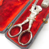 Boxed Victorian Pair of Novelty Sewing Scissors & Thimble c1860 Antique