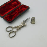 Boxed Victorian Pair of Novelty Sewing Scissors & Thimble c1860 Antique