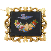 Victorian 9ct Gold Micro Mosaic Flower & Bird Sweetheart Brooch Antique c1850