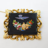 Victorian 9ct Gold Micro Mosaic Flower & Bird Sweetheart Brooch Antique c1850