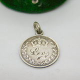 Victorian Sterling Silver Threepence Love Token Charm 'Erv' Antique c1890