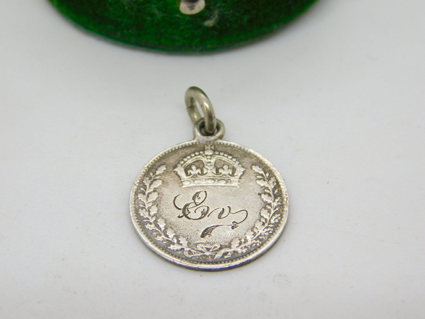 Victorian Sterling Silver Threepence Love Token Charm 'Erv' Antique c1890