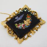 Victorian 9ct Gold Micro Mosaic Flower & Bird Sweetheart Brooch Antique c1850